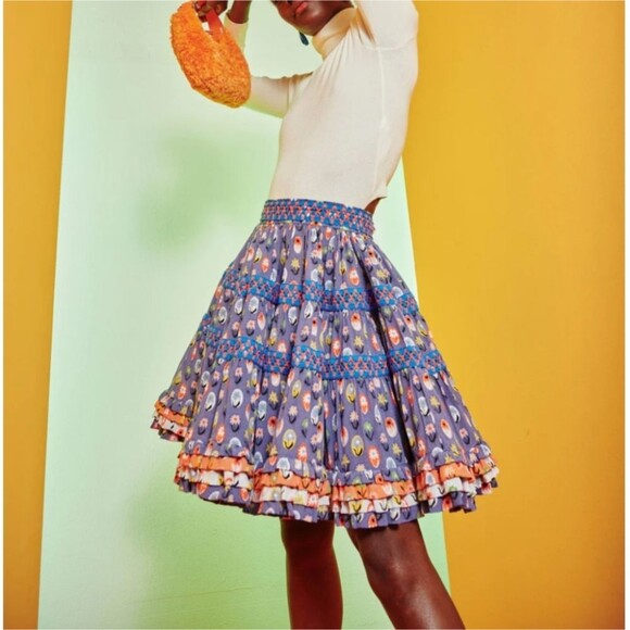 CeliaB Manatier Ruffled Tiered Embroidered Full Mini Skirt Large Multi Color - Picture 7 of 16